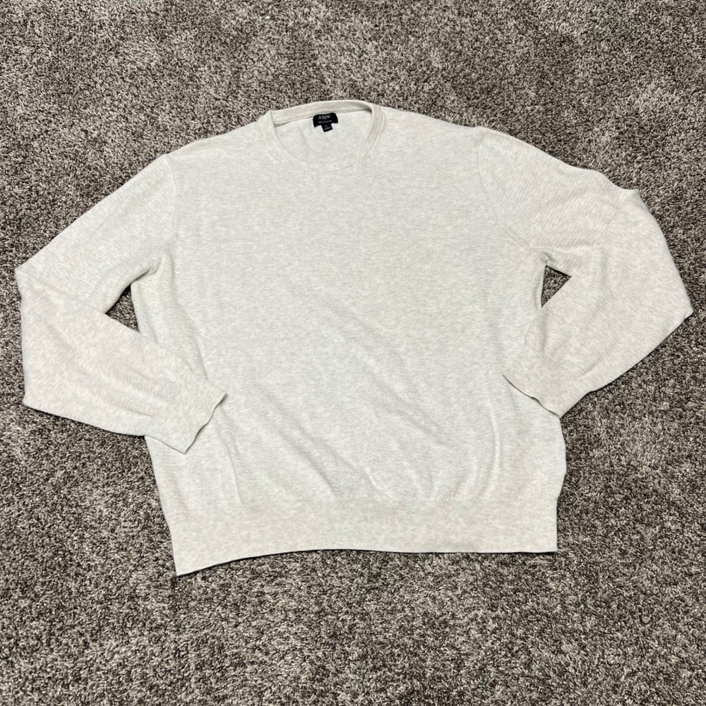 J.Crew Mens XL Cotton Crewneck Sweater Oatmeal Heather Grey Textured Knit CL441